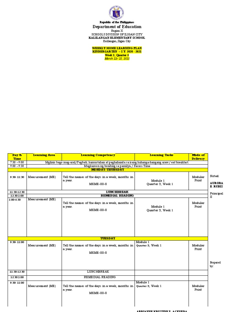 Weekly Home Learning Plan Quarter 3 Week 21 To 30 | PDF | Modular ...