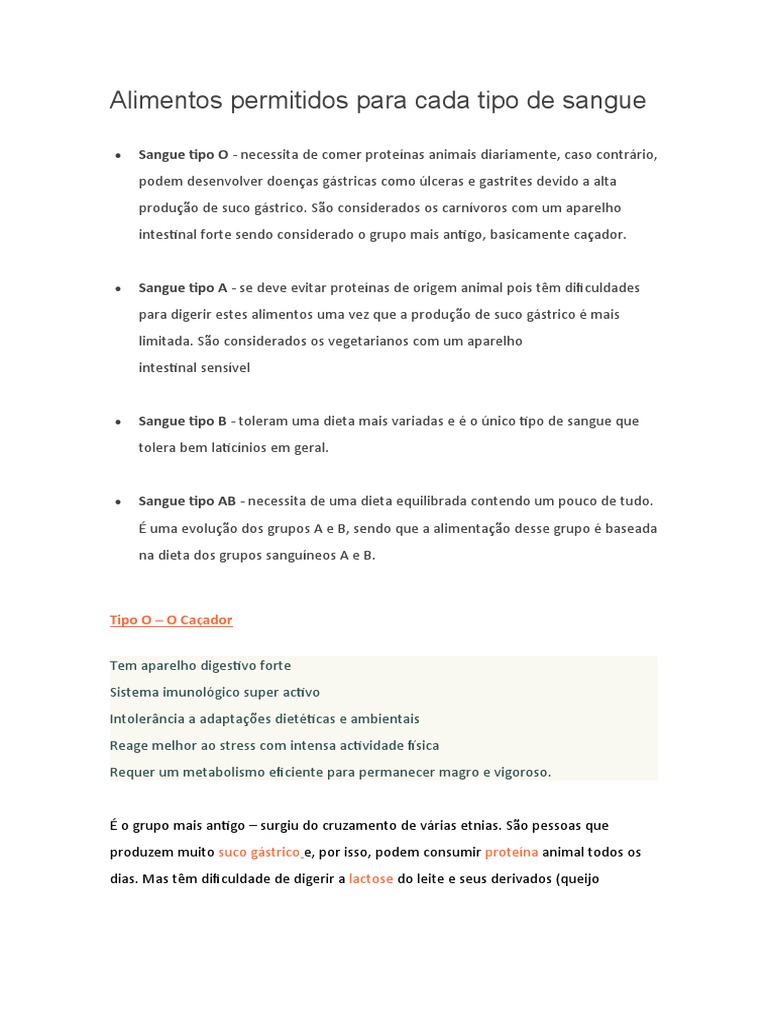 Alimentos Permitidos para Cada Tipo de Sangue | PDF | Vegetarianismo ...