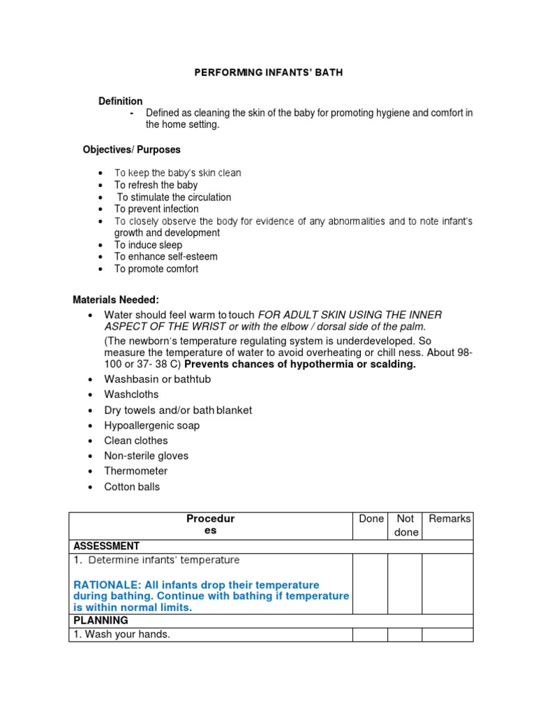 Infant Bathing Procedure and Rationale | PDF | Hypothermia | Infants