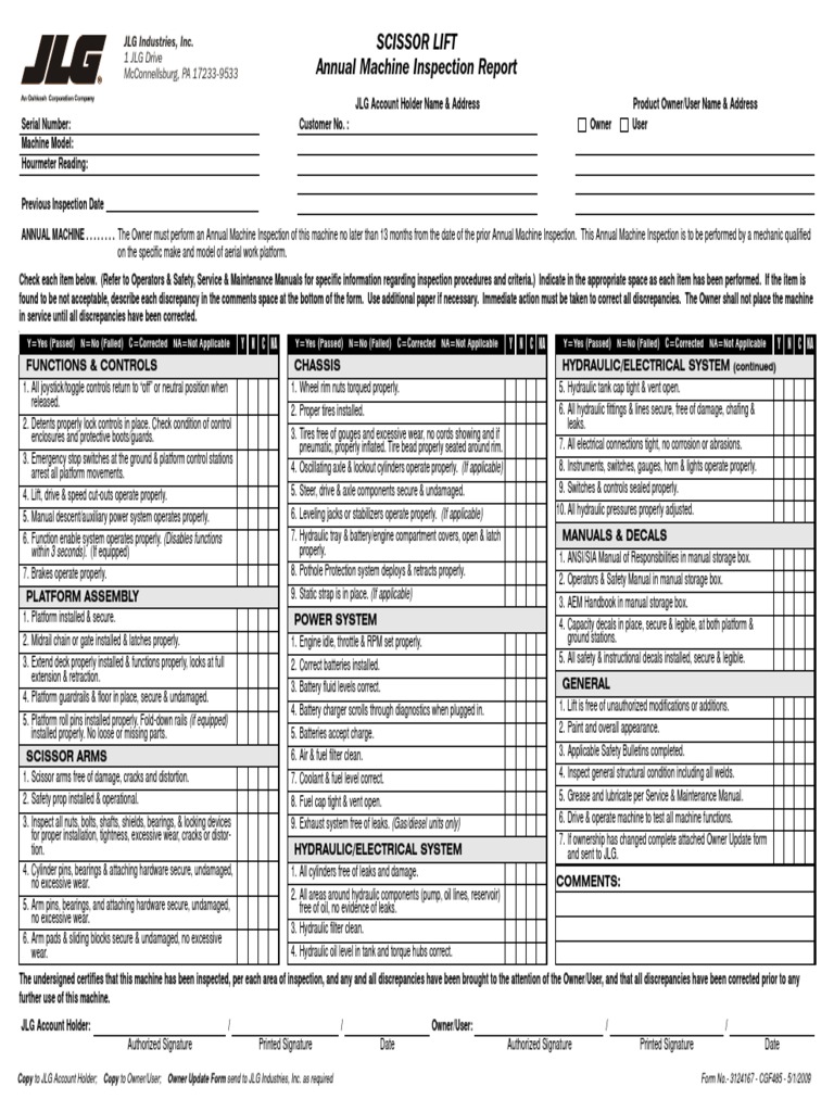 Scissor Lift Annual Inspection Report PDF | PDF | Bearing (Mechanical ...