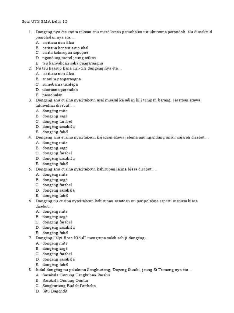 Soal UTS SMA Kelas 12 | PDF