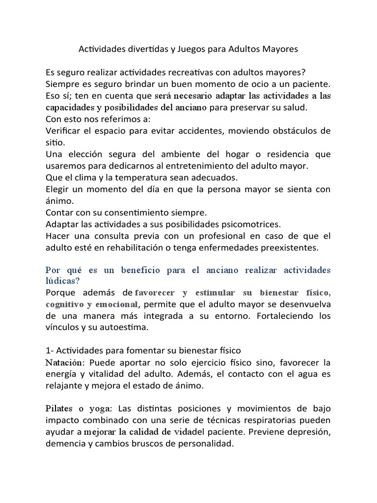 Actividades Divertidas y Juegos para Adultos Mayores | PDF | Vejez ...