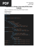 Experiment 3: Design A Form Using HTML Input Controls