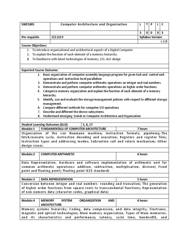 Computer Architecture Course Syllabus | PDF | Computer Science ...