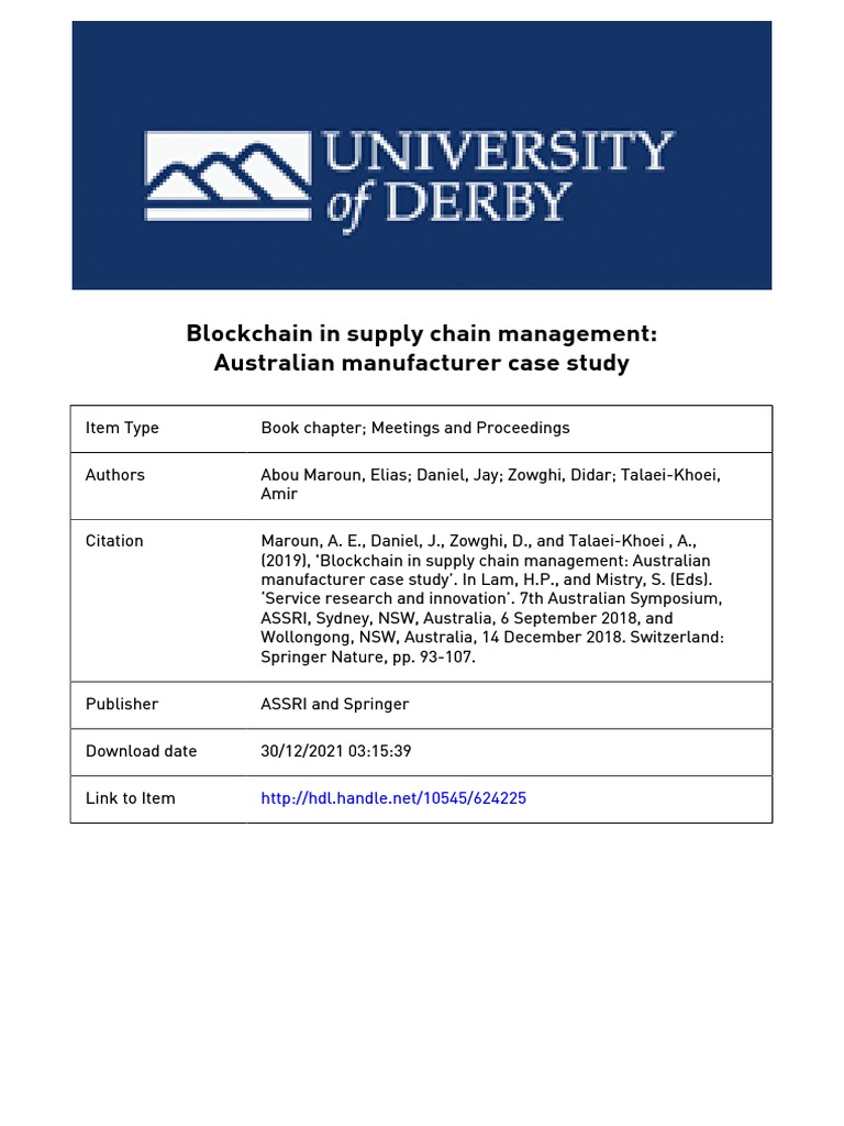 Blockchain in Supply Chain Management - Final Ver | PDF | Supply Chain ...