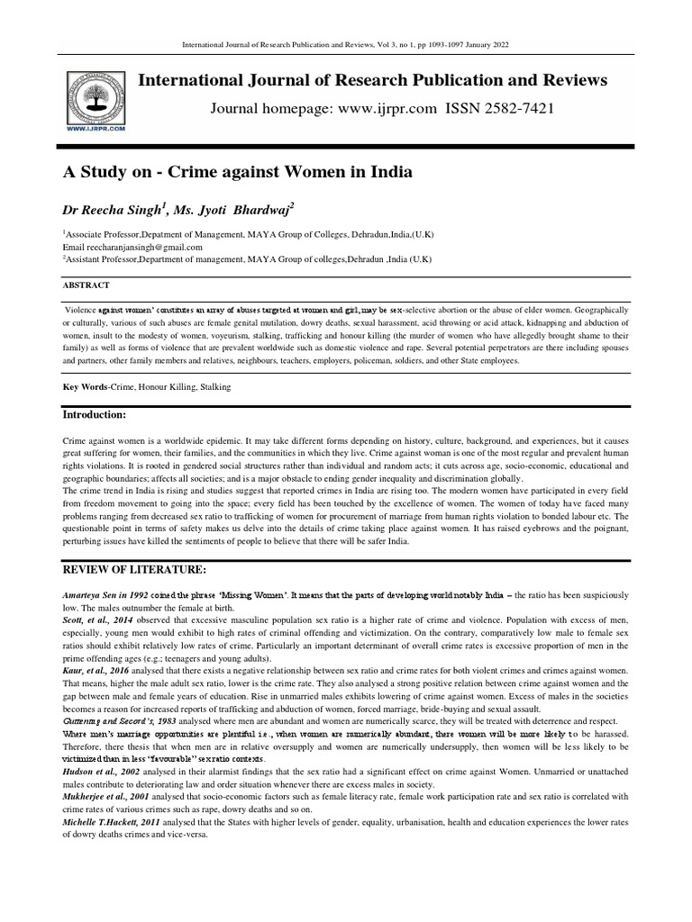 Crime Against Women in India: A Study | PDF | Violence | Woman