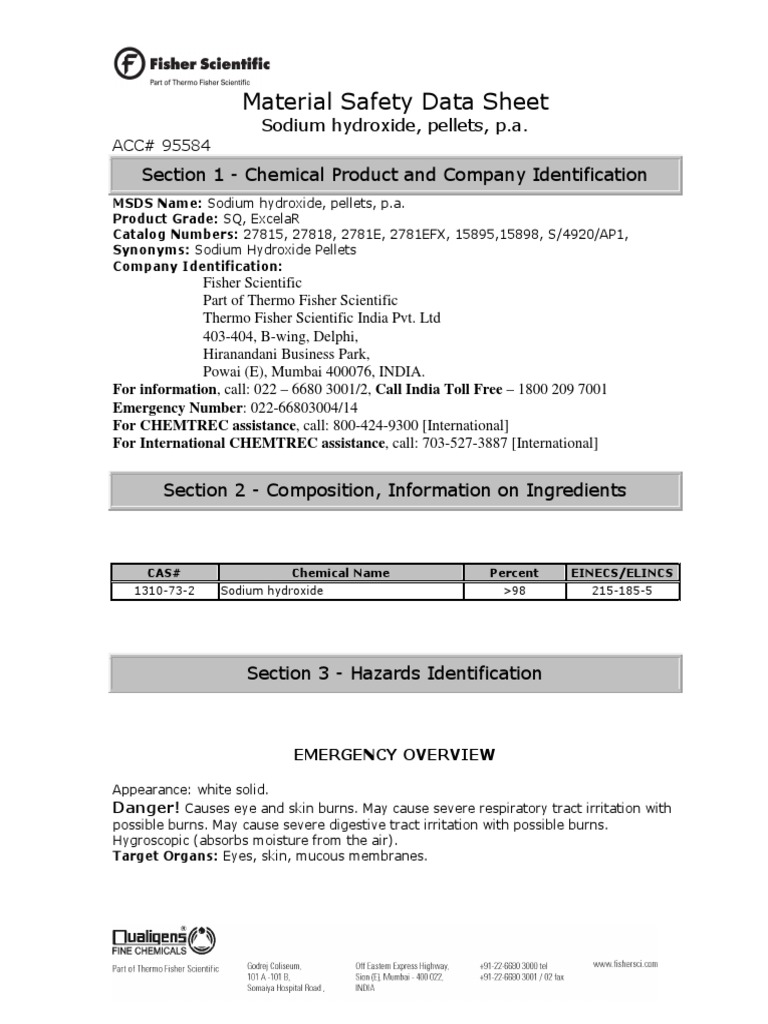 Sodium Hydroxide Safety Guide | PDF | Dangerous Goods | Water