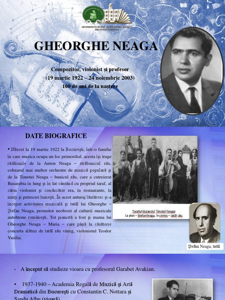 Gheorghe Neaga: Compozitor, Violonist Şi Profesor (19 Martie 1922 - 24 ...