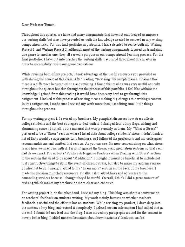 Final Portfolio: Writing Project Revisions | PDF | Cognition | Behavior ...