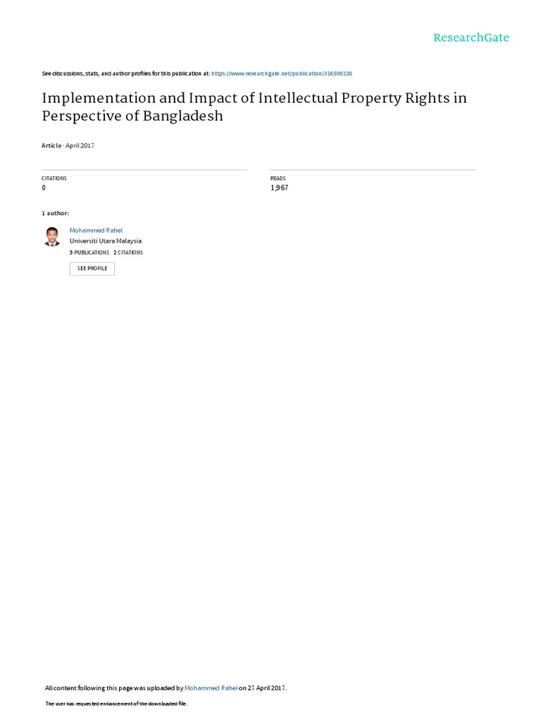 Implementation and Impact of Intellectual Property Rights in Perspective of Bangladesh PDF
