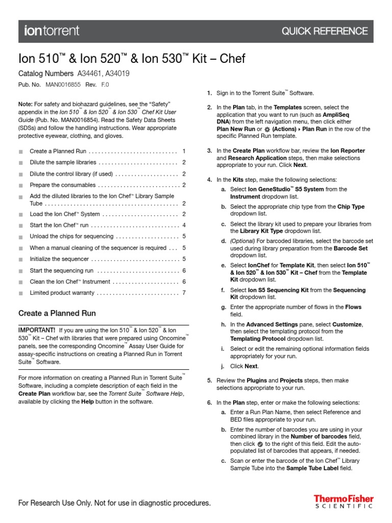 Ion 510 & Ion 520 & Ion 530 Kit - Chef: Quick Reference | PDF ...
