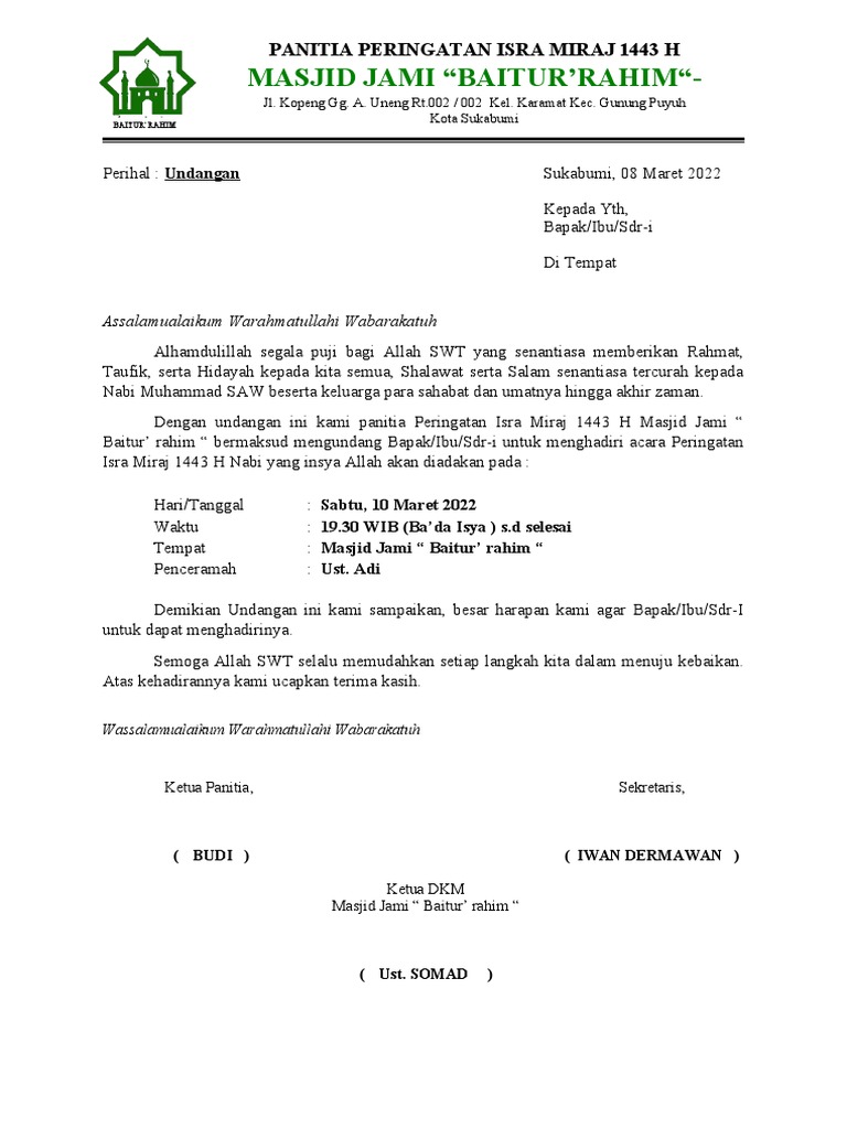 Undangan Isra Miraj 1443' | PDF