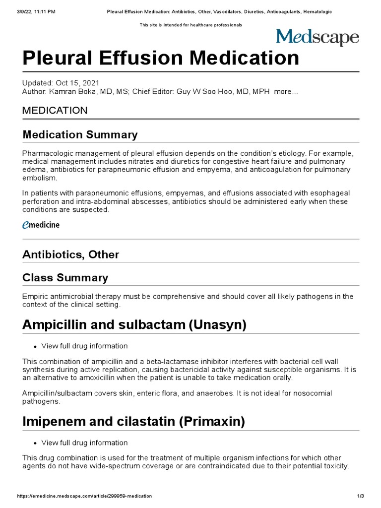 Pleural Effusion Medication Antibiotics, Other, Vasodilators