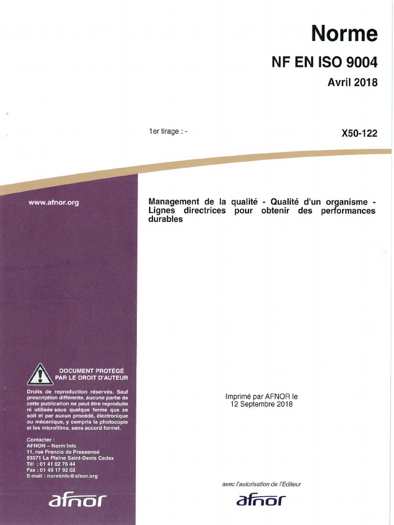 NORME NF EN ISO 9004 Avril 2018 | PDF
