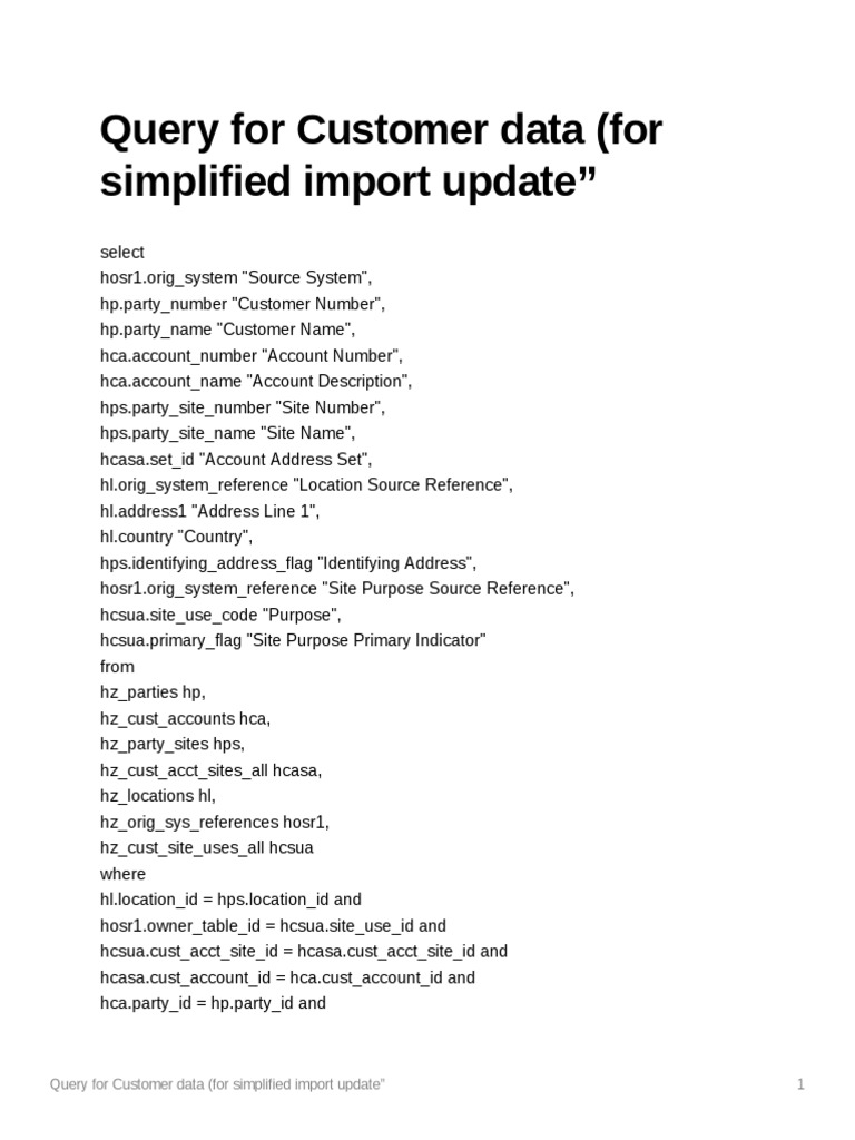 Customer Data Query for Import Update | PDF | Business | Computers