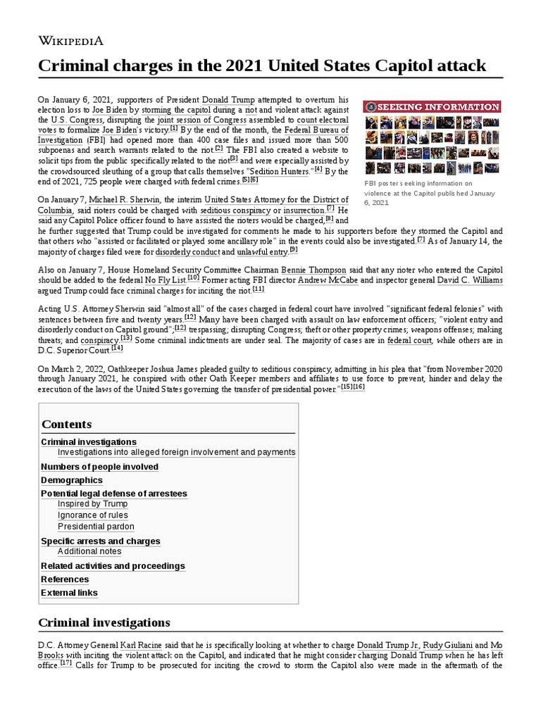 Capitol Riot Criminal Charges Overview | PDF | Criminal Law | Crime ...