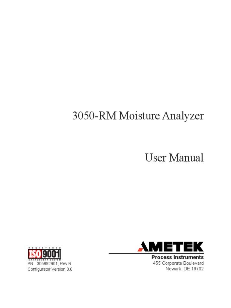 3050RM Moisture Analyzer User Manual Process Instruments PDF Electrical Wiring