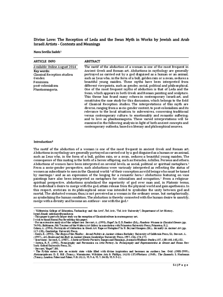 Divine Love The Reception of Leda and The Swan Myth in Works by Jewish