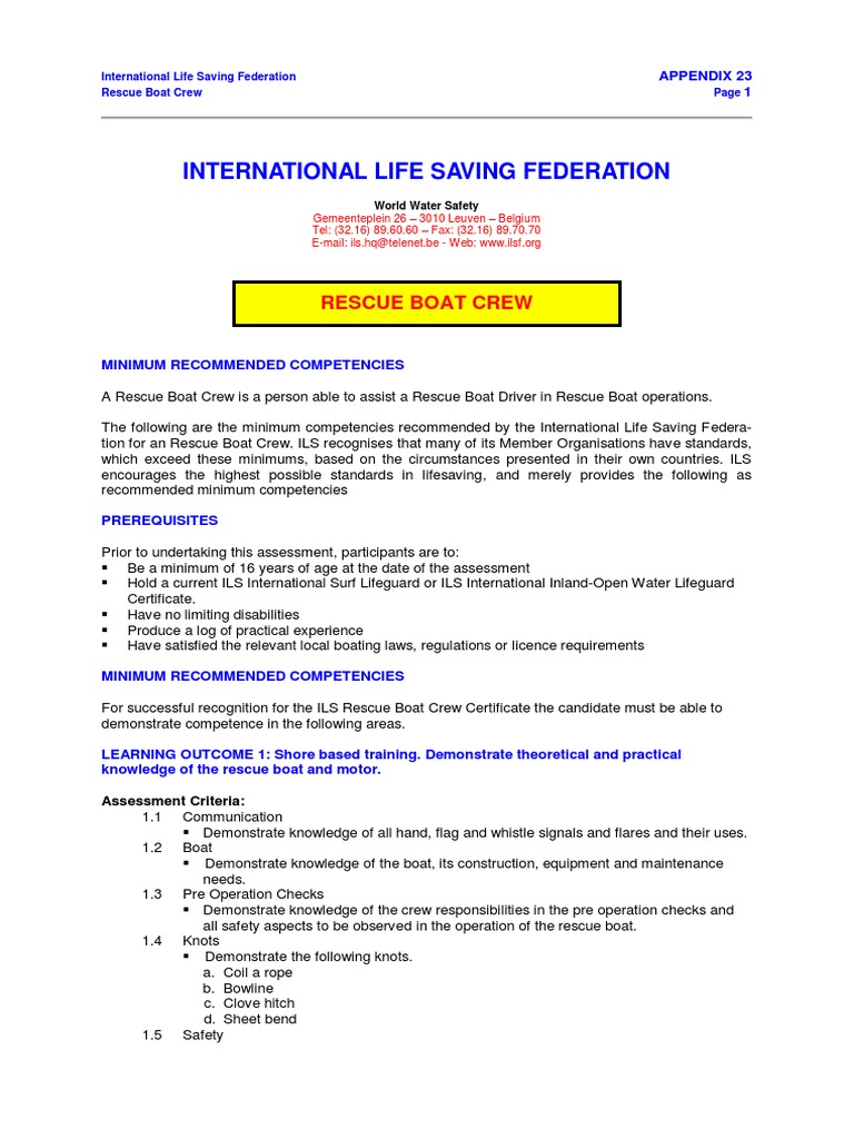 ILS Rescue Boat Crew - International Life Saving Federation | PDF ...