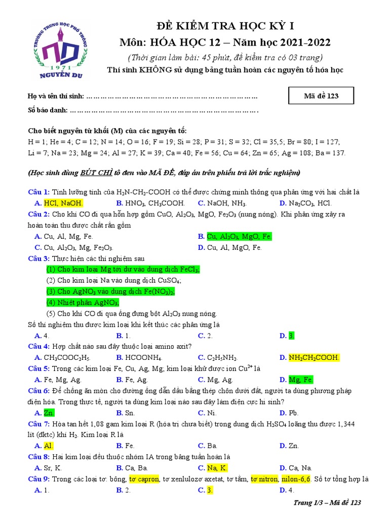 Hoa 12 Ma de 123 124 | PDF