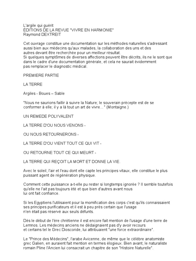 Raymond Dextreit L Argile Qui Guérit Pdf Gratuit Dextrait Raymond L'argile Qui Guérit | PDF