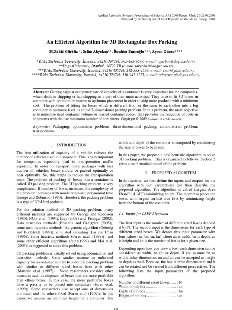 An Efficient Algorithm For 3D Rectangular Box Packing | PDF | Time ...