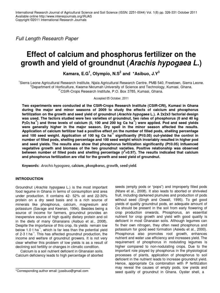 Effect of Calcium and Phosphorus Fertilizer On The Growth and Yield of ...