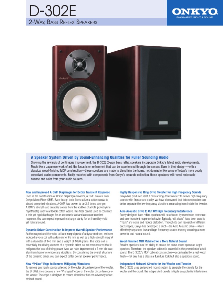 Onkyo D-302E Bass Reflex Speakers | PDF | Loudspeaker | Sound