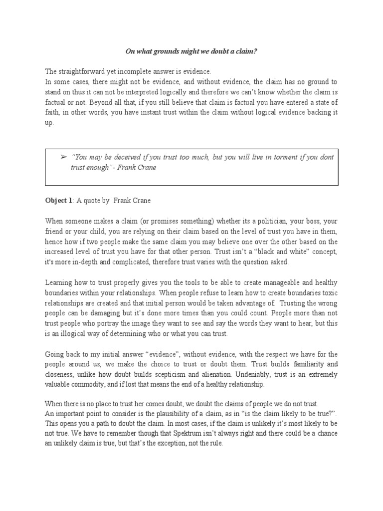 On what grounds might we doubt a claim trust enough frank crane pdf
