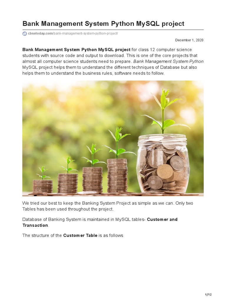 Bank Management System Python MySQL Project | PDF | Menu (Computing) | Menu