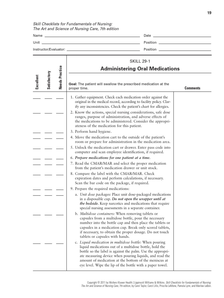 Skill Checklist Removing Medication From An Ampule PDF Patient