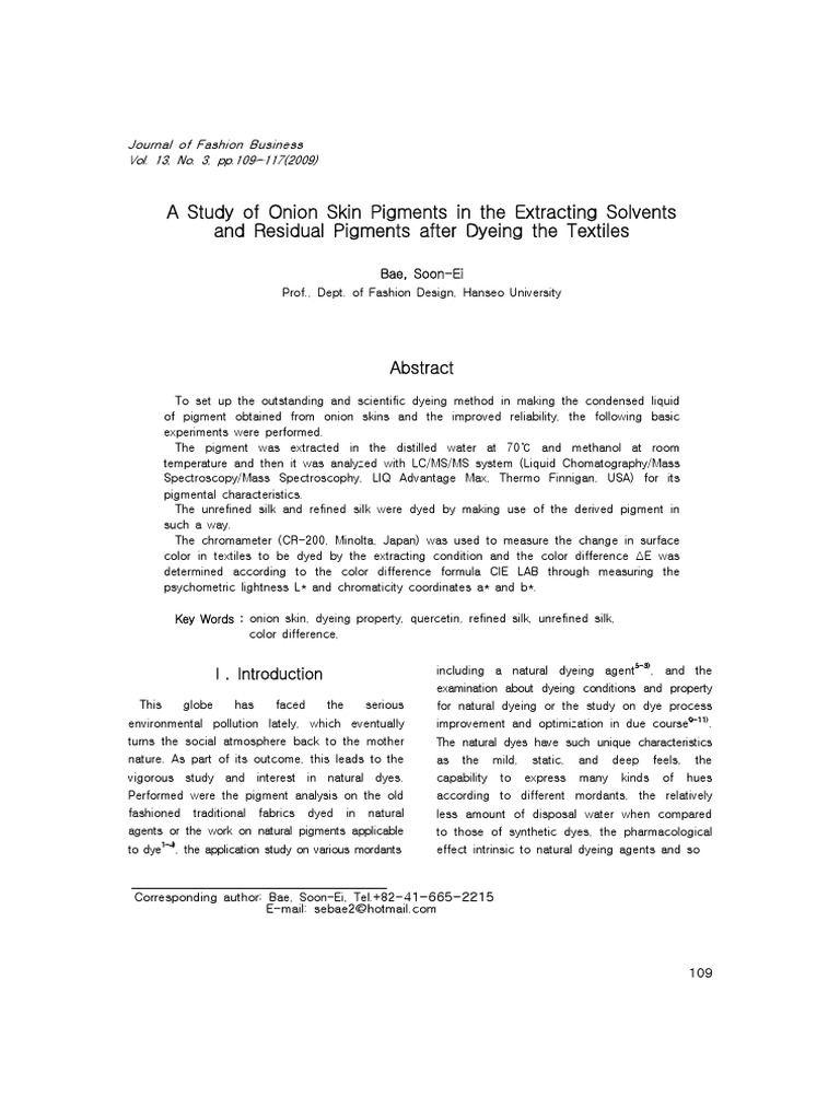 A Study of Onion Skin Pigments in The Extracting Solvents and Residual