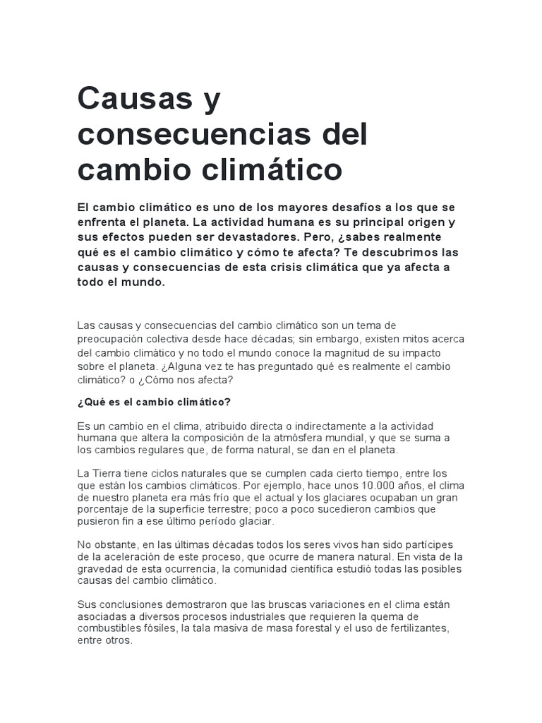 Causas y Consecuencias del Cambio Climático | PDF | Gases de efecto ...