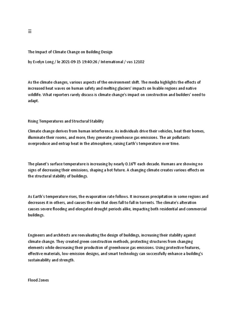 Climate Change's Effects on Building Design | PDF | Climate Change ...