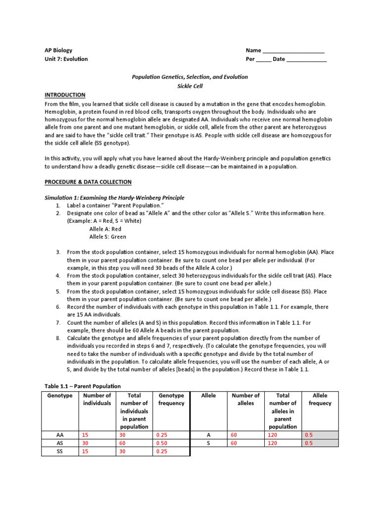 Sickle Cell Lab PDF Zygosity Genotype