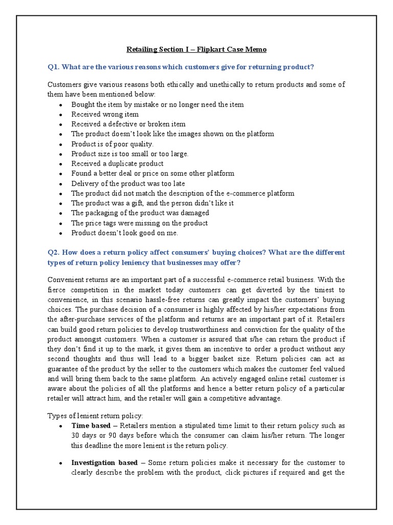 Flipkart Case Memo PDF Retail Customer