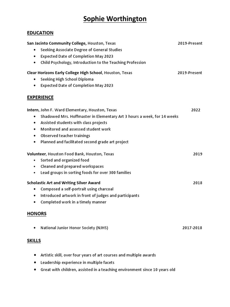 Sophie Resume No Address | PDF | Wellness