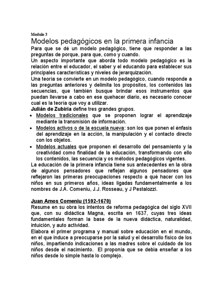 Modulo 3 Modelos Pedagogicos | PDF | Aprendizaje | Educación de la ...