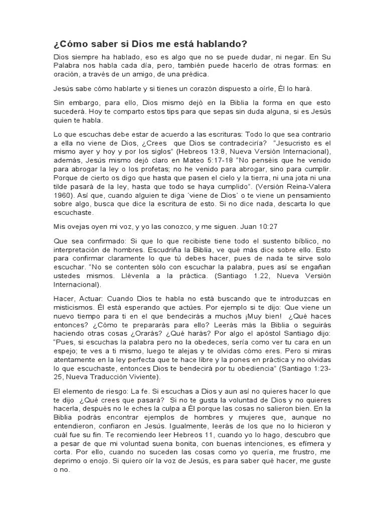 Cómo Saber Si Dios Me Está Hablando PDF Oración Jesús