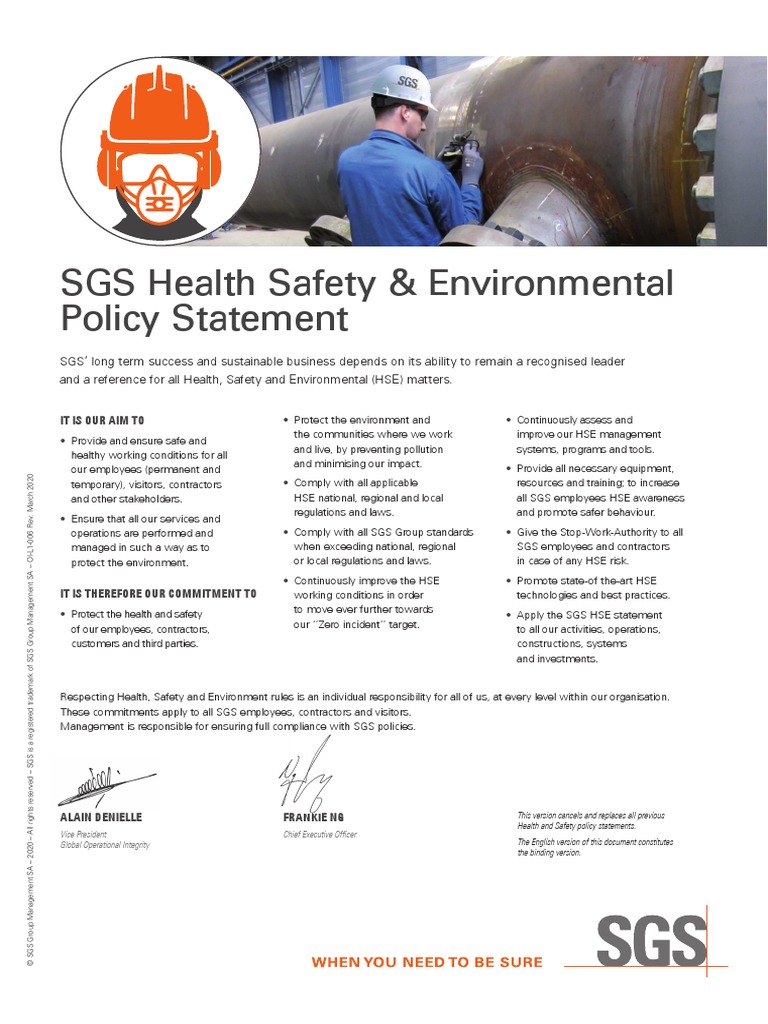 SGS HSE Policy: Commitment to Safety and Environment | PDF ...