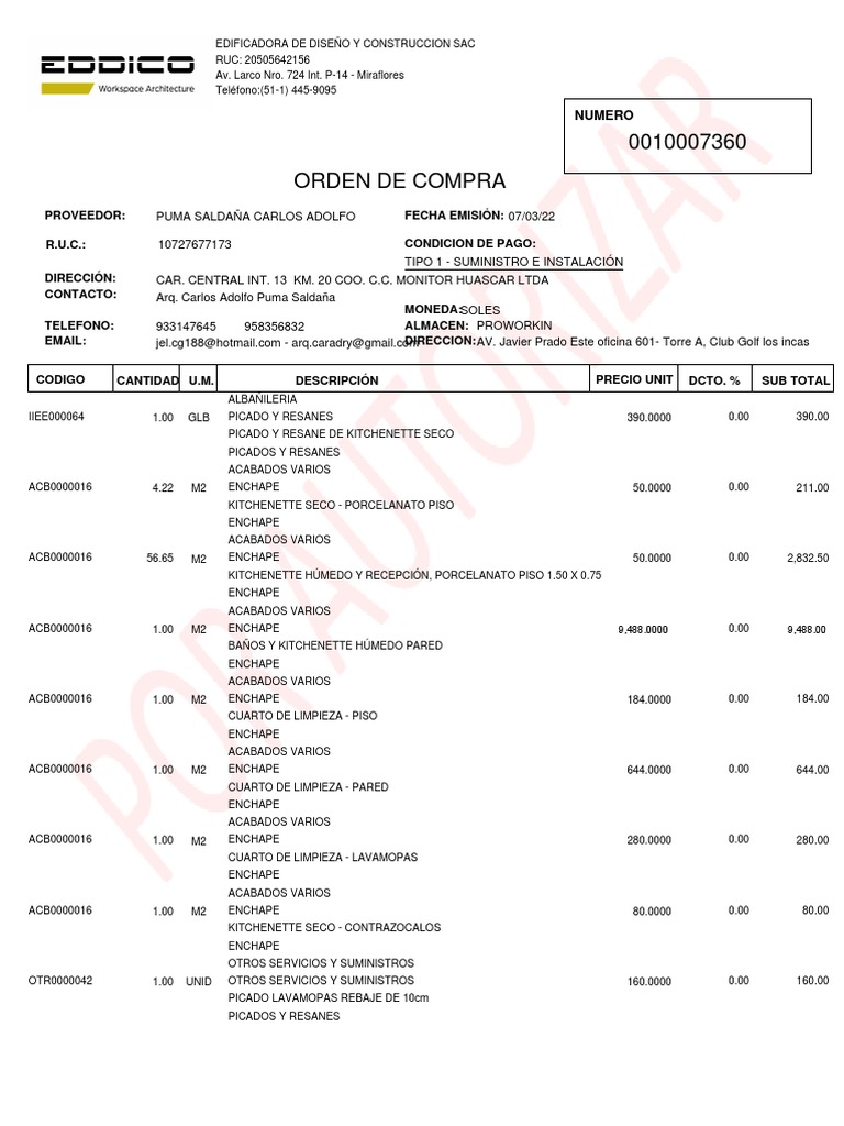 Orden de Compra de Materiales | PDF