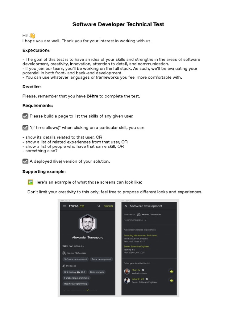 Software Developer Technical Test: Expectations | PDF