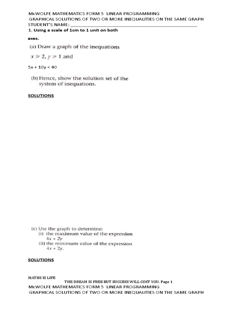 Linear Programming Worksheet #3-Graphical Solutions | PDF