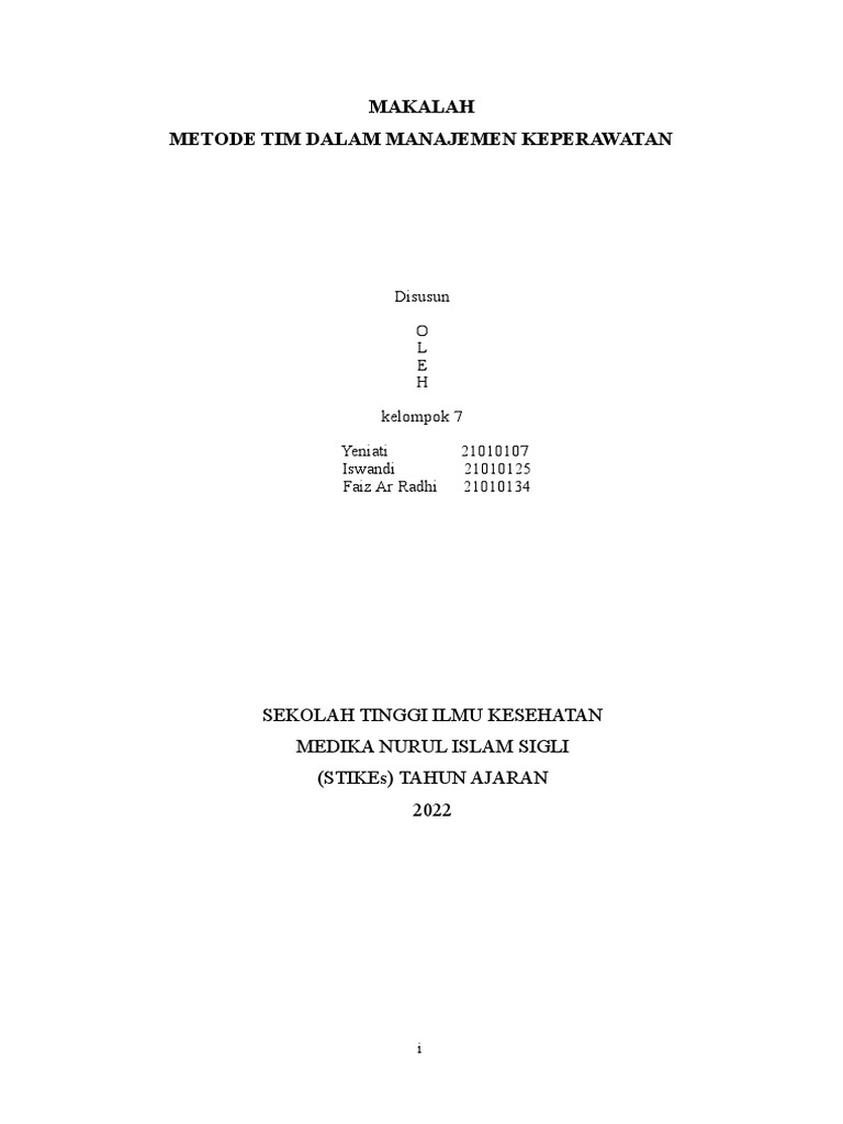 Metode Tim dalam Manajemen Keperawatan | PDF | Karier & Perkembangan ...