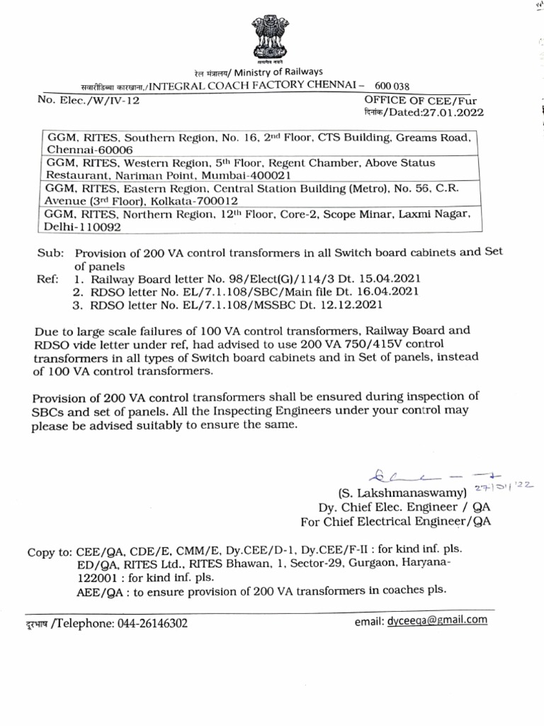 2022.01.27 ICF Letter To RITES | PDF