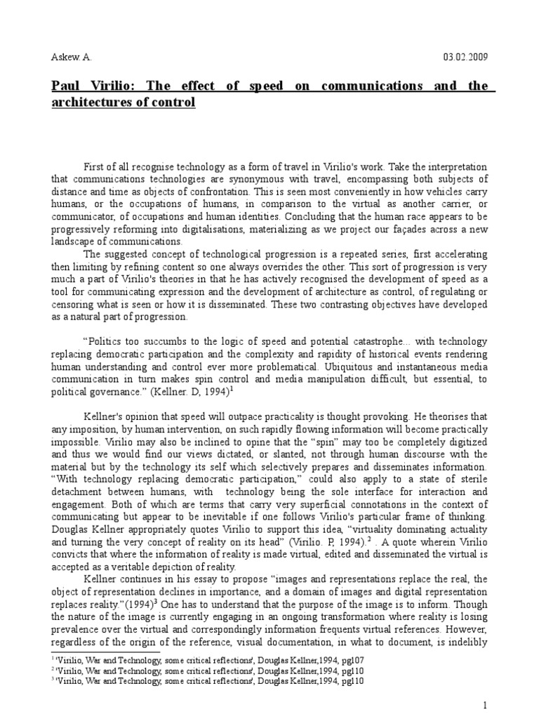 Paul Virilio The Effect of Speed On Communications and The