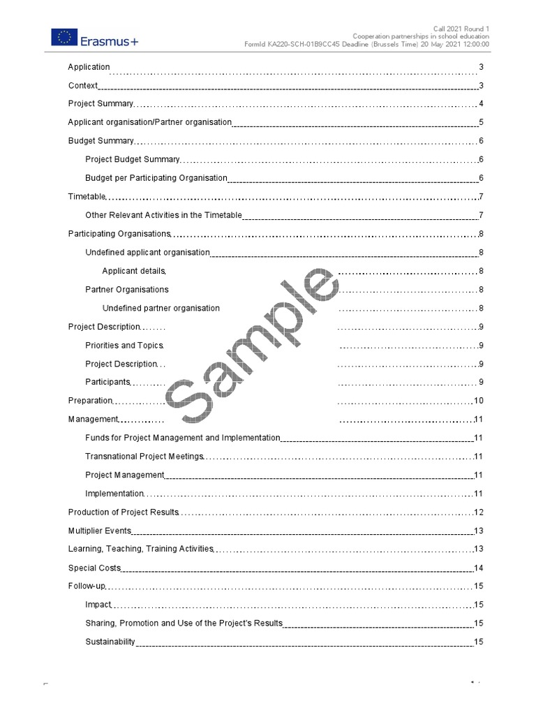 Erasmus Sample Pdf Project Management