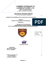 Summer Intrenship at Larsen &tourbo Ltd. L&T Construction: Industrialtraining Report