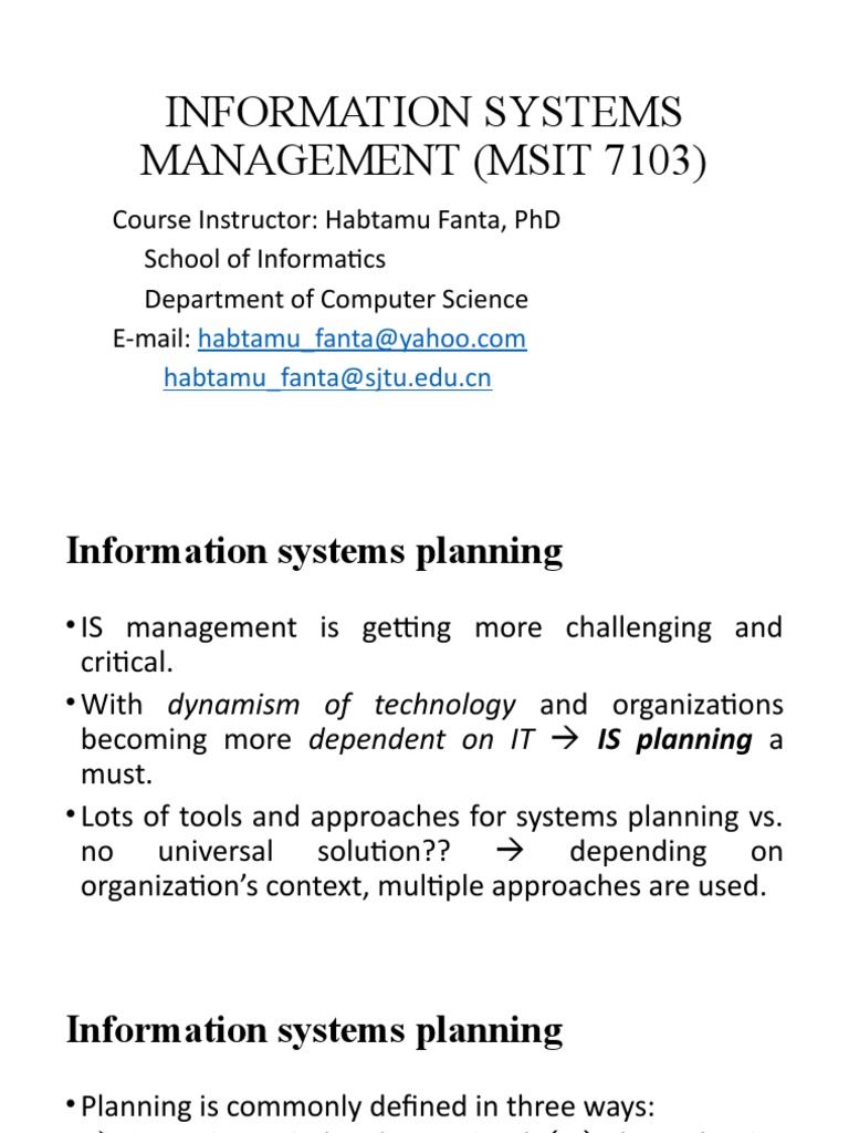 Information Systems Management (Msit 7103) | PDF