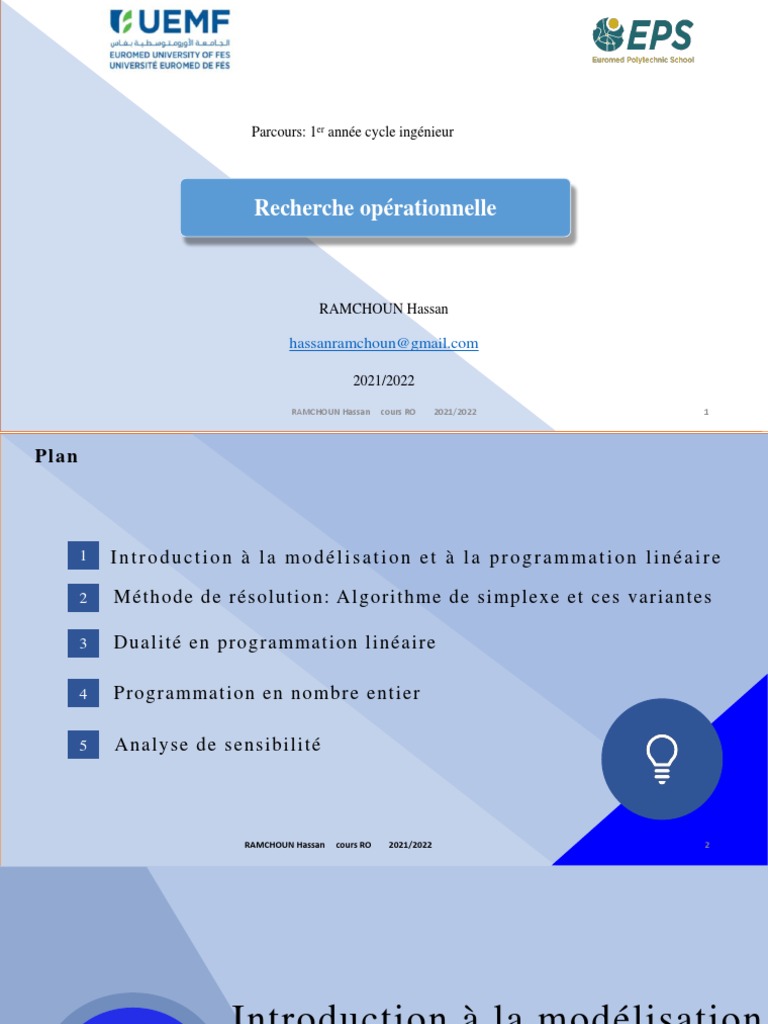 Gestion Opérationnelle Cours Pdf Cours Ro Eps | PDF | Recherche opérationnelle | Optimisation linéaire